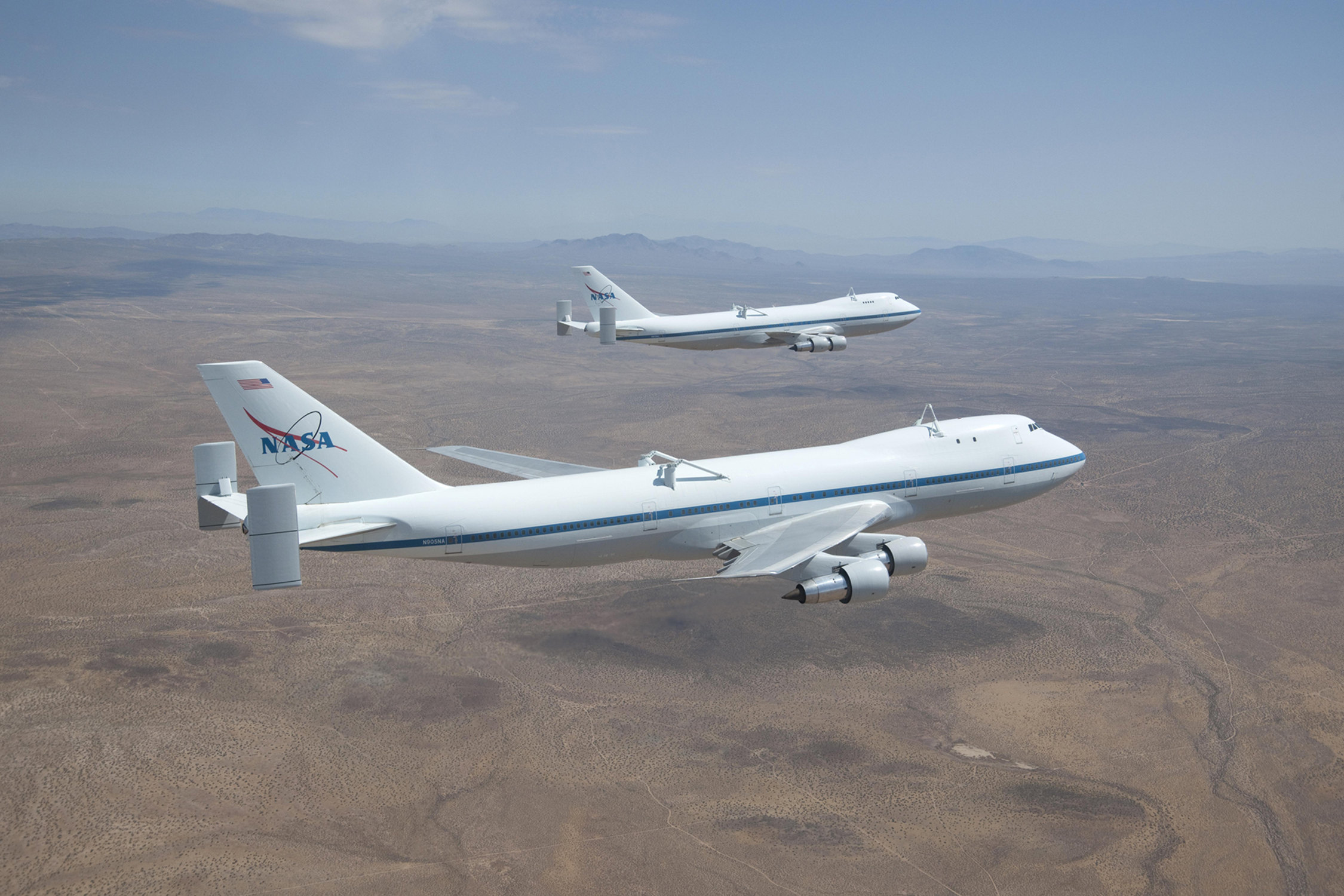 NASA's fleet of Space Shuttle Carrier Aircraft, NASA 905 (foreground) and NASA 911, (background). NASA)