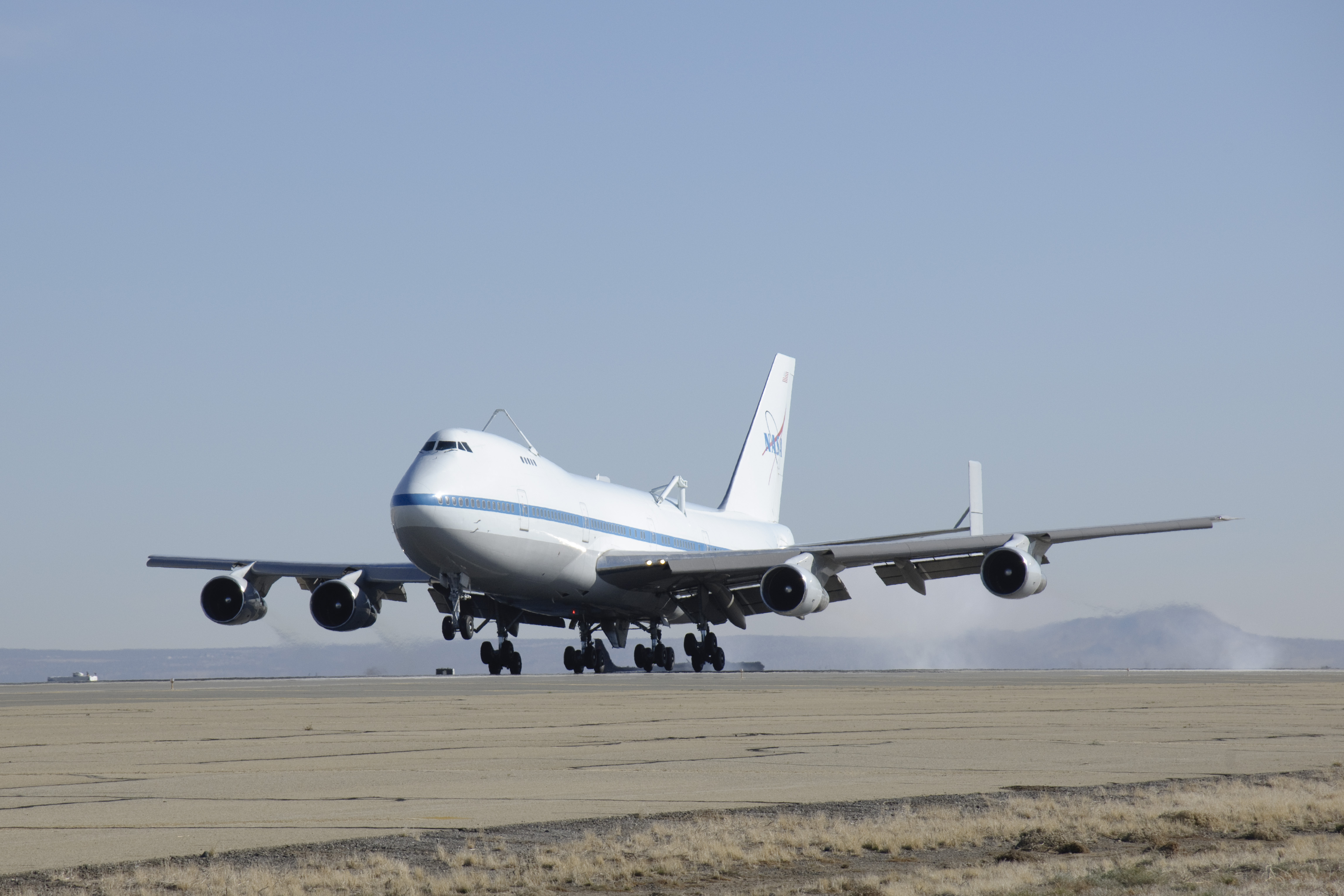 Boeing 747-100SR, N911NA, NASA 911, Space Shuttle Carrier makes its last landing, at Air Force Plant 42, Palmdale, California, 8 February 2012. (NASA)