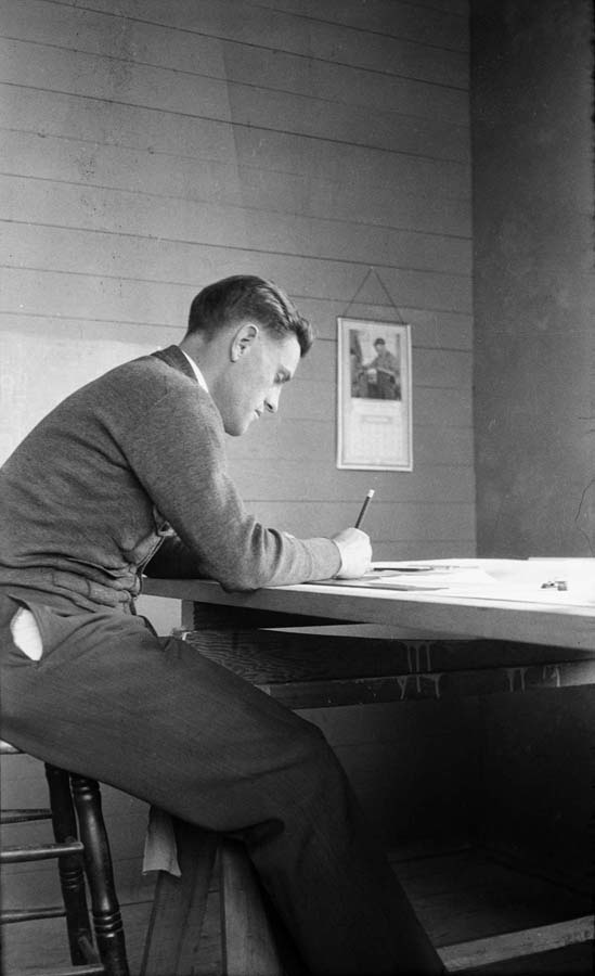 Donald A. Hall, deigner of the Ryan NYP, Spirit of St. Louis, at work in his office at the Ryan Airlines, Inc., factory, San Diego, CA, 1927. (Donald A Hall Collection)