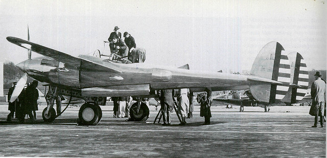 The prototype Lockheed XP-38 37-457, being refueled at Wright Field, Dayton, Ohio, during the transcontinental speed record flight, 11 February 1939. (Unattributed)
