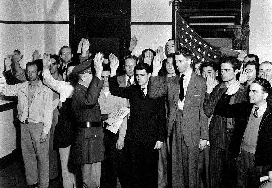 James M. Stewart enlists as a private in the United States Army, 22 March 1941. (Los Angeles Times)