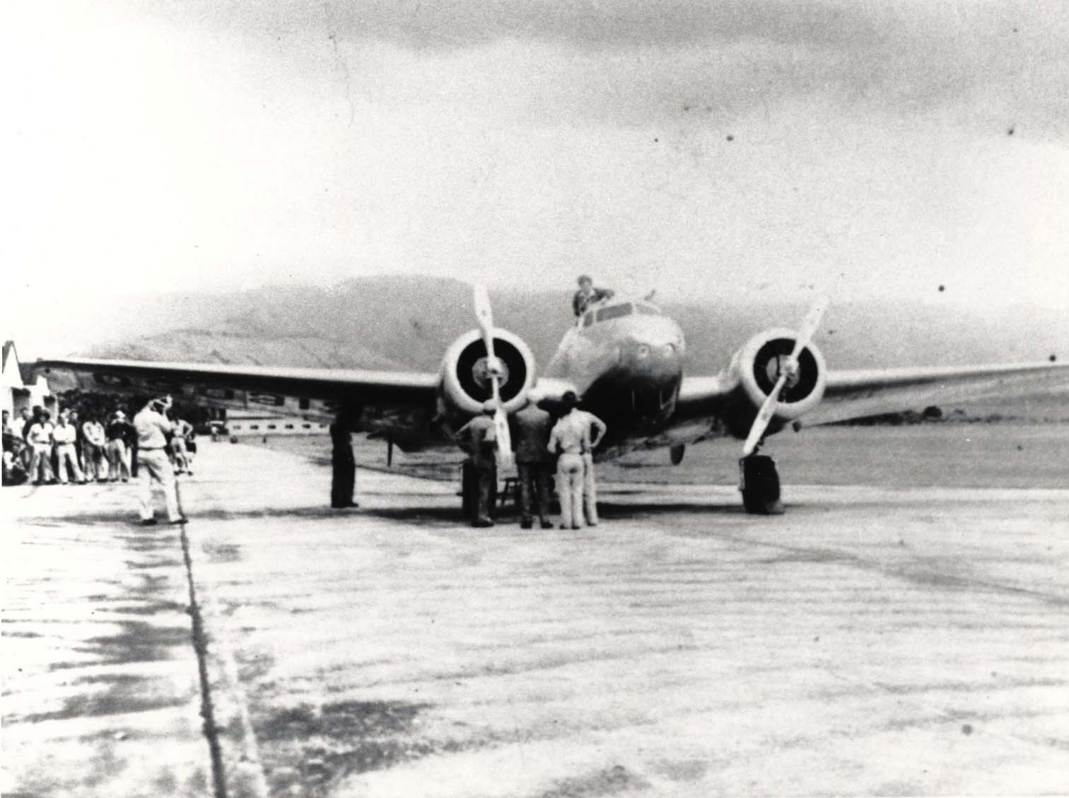 Amelia Earhart arrives at Wheeler Field, Honolulu, Territory of Hawaii, 18 March 1937. The airplane is Lockheed Electra 10E Special NR16020. (Hawaii's Aviation History http://hawaii.gov/hawaiiaviation)