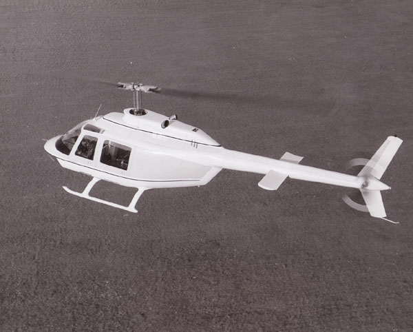 The prototype Bell Model 206A JetRanger, serial number 1, civil registration N8560F, hovering out of ground effect. (Bell Helicopter Company)