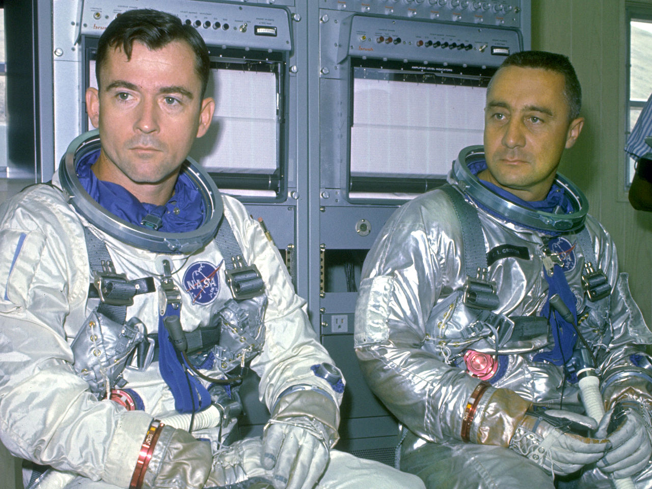The flight crew of Gemini III, John W. Young and Virgil I. Grissom. (NASA)