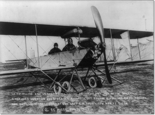 Thomas DeWitt Milling and William C. Sherman, with Burgess Model H biplane, 28 March 1913. (Photograph by Higby Photo)