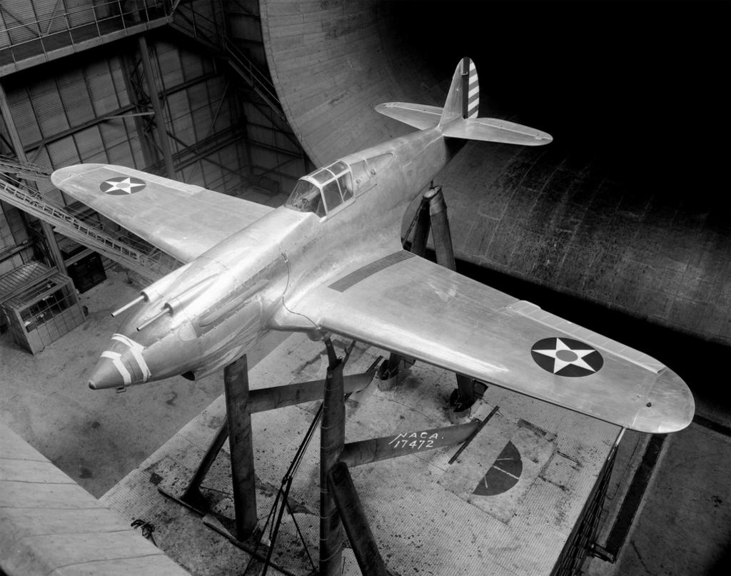 Curtiss XP-40 in the NACA full scale wind tunnel, Langley Field, Virginia, April 1939. (NASA)