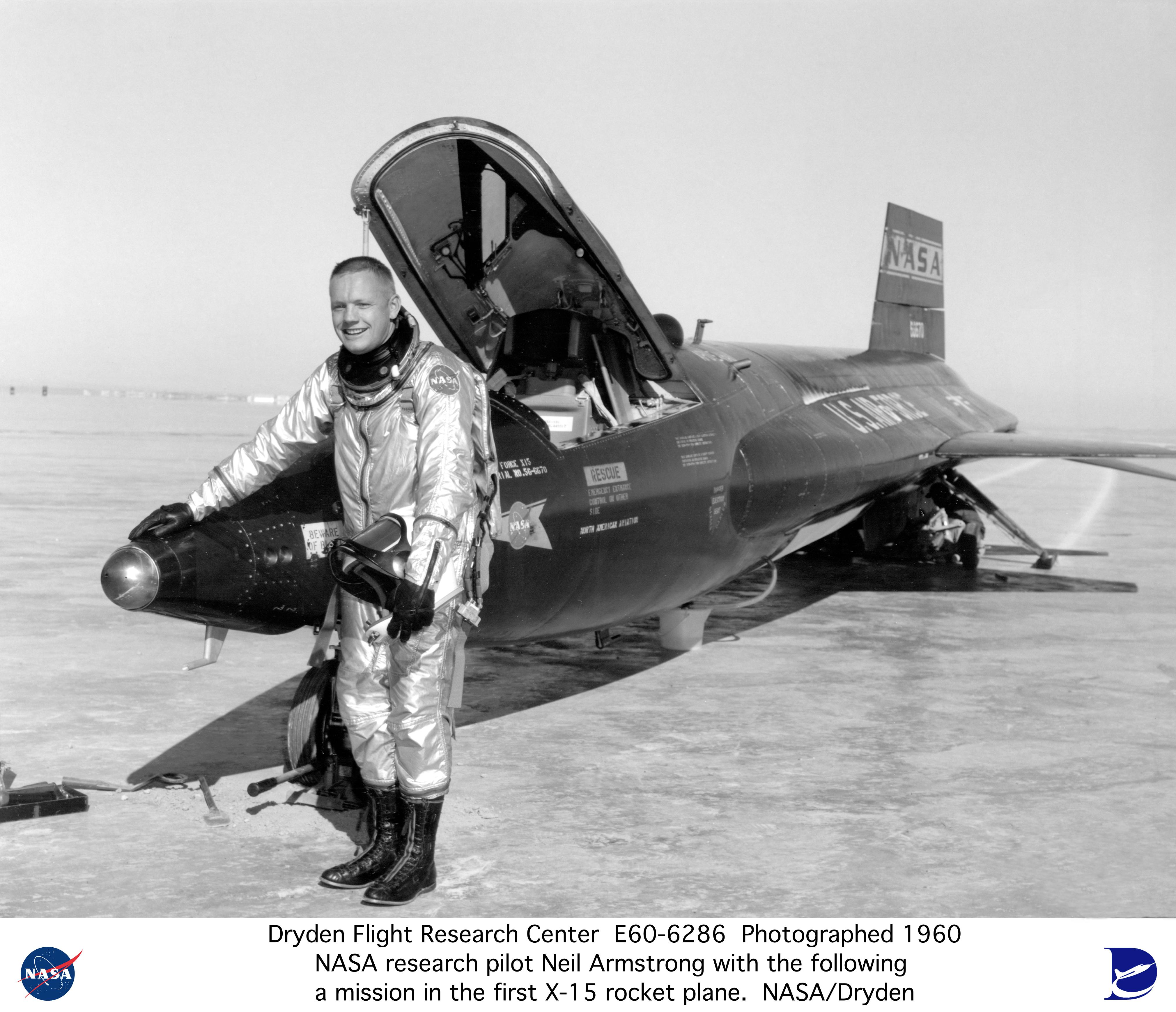 North American Aviation X-15 56-6670 with Neil A. Armstrong, Jr., NASA Research Test Pilot, Edwards AFB, 1960