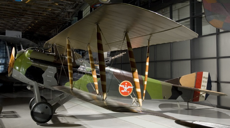 Colonel William Mitchell's 1st Observation Group SPAD XVI, serial number 9392, at the Smithsonian Institution National Air and Space Museum. (NASM)