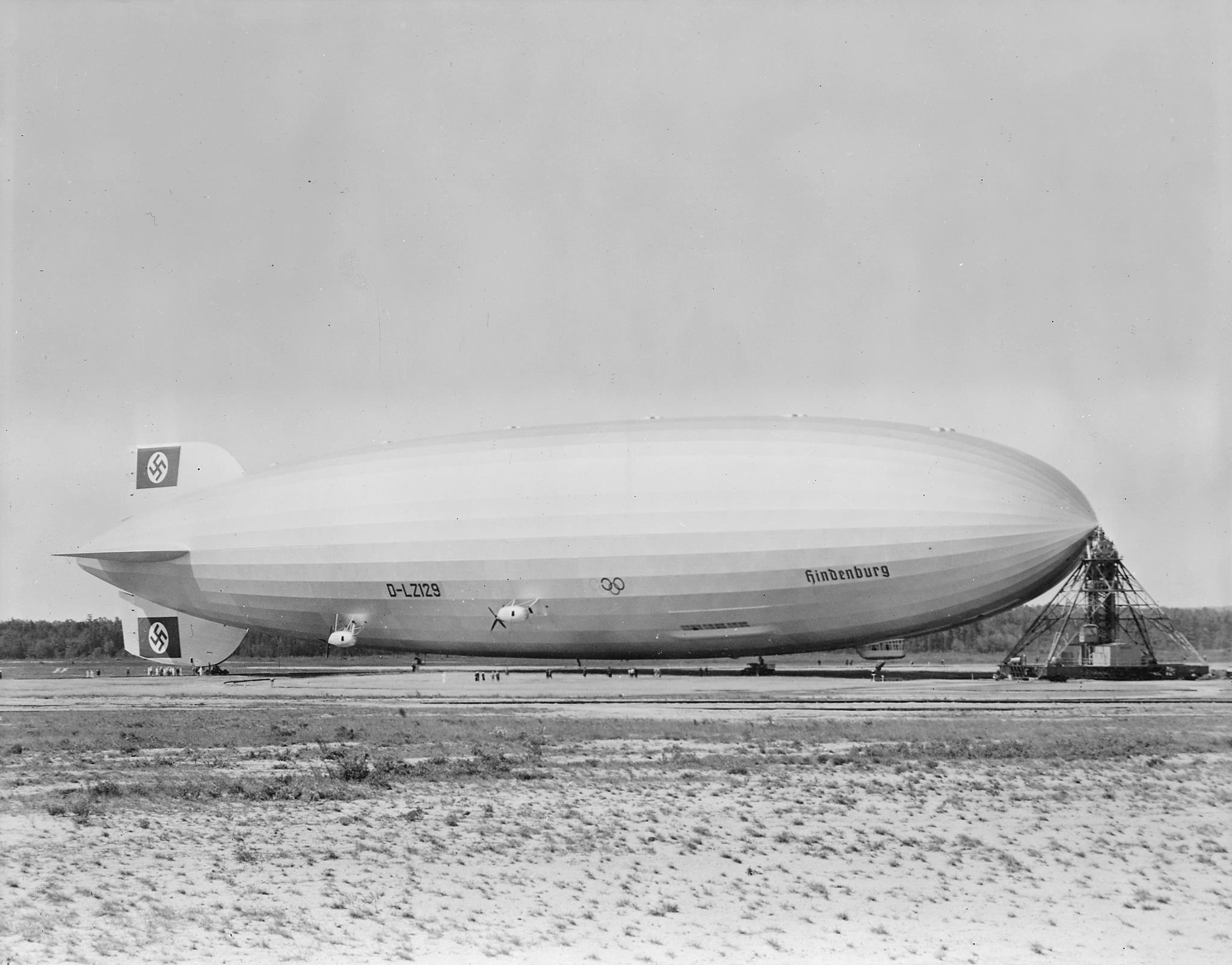 Airship D-LZ129 Hindenburg moored at New Jersey at the end of a previous voyage.