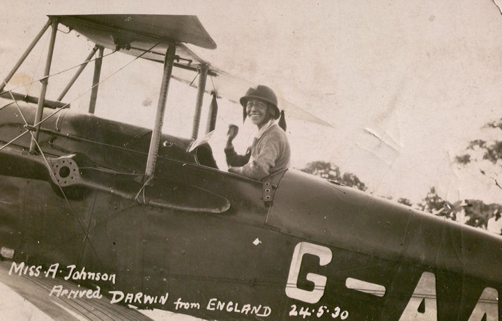 Amy Johnson arrives at Darwin in her DH60G, G-AAAH, 24 May 1930.