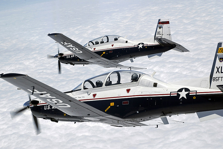 Flight of two Beechcraft AT-6 Texan II trainers. (U.S. Air Force)