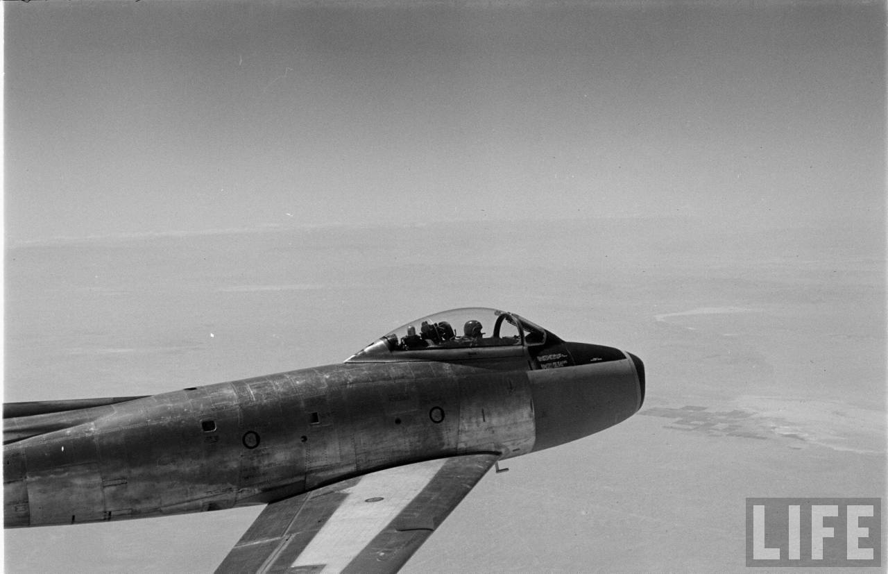 Jackie Cochran and the Canadair Sabre Mk.3 at high altitude over the Southern California desert. (LIFE Magazine via Jet Pilot Overseas)