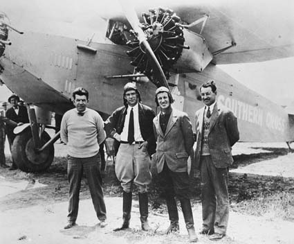 The crew of Southern Cross, left to right, Lyon, Ulm, Kingsford Smith, Warner. (National Archives of Australia, A1200, L36324)