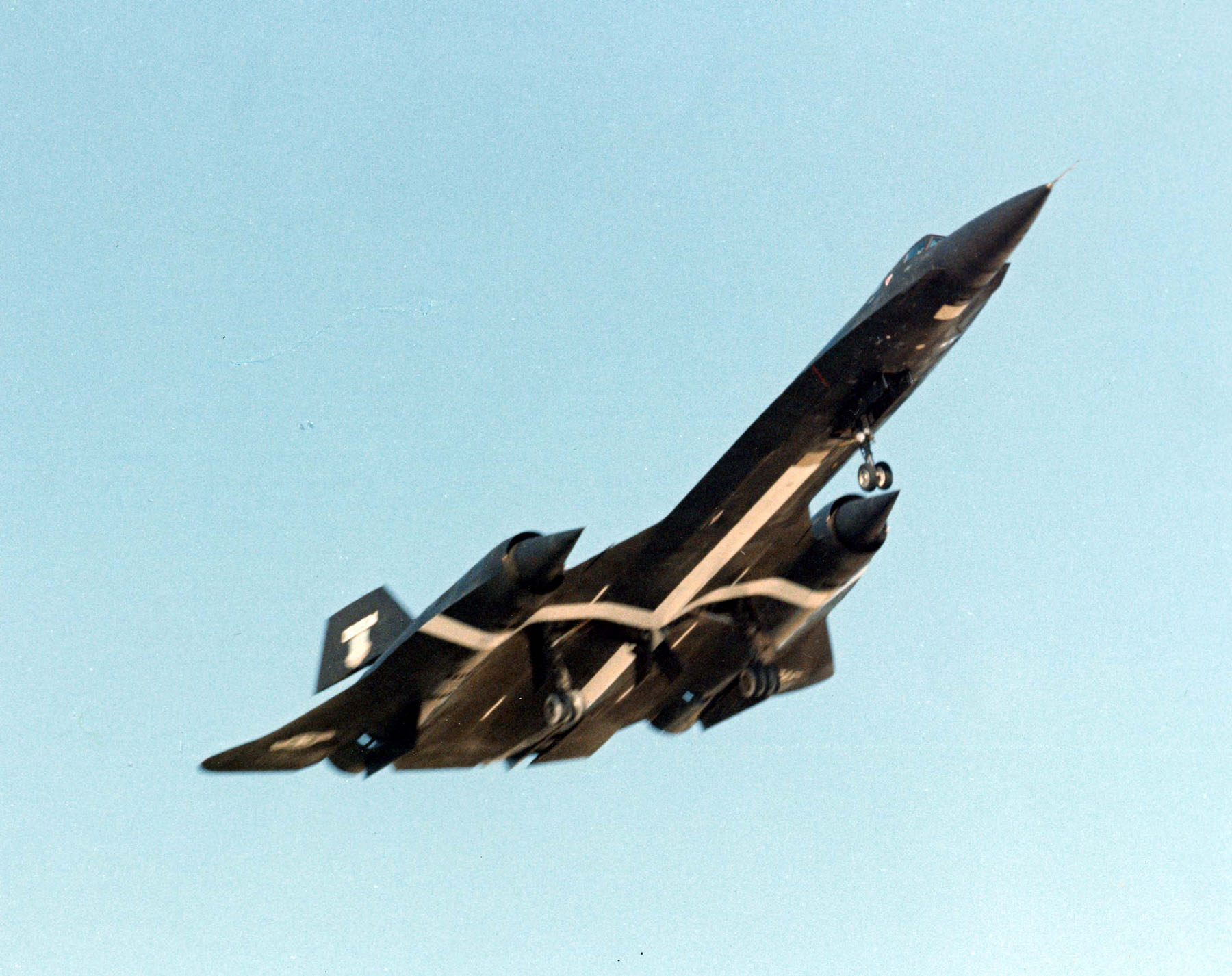 Lockheed YF-12A 60-6936 during speed record trials. The white cross on the aircraft's belly was to assist timers and observers. (U.S. Air Force) 