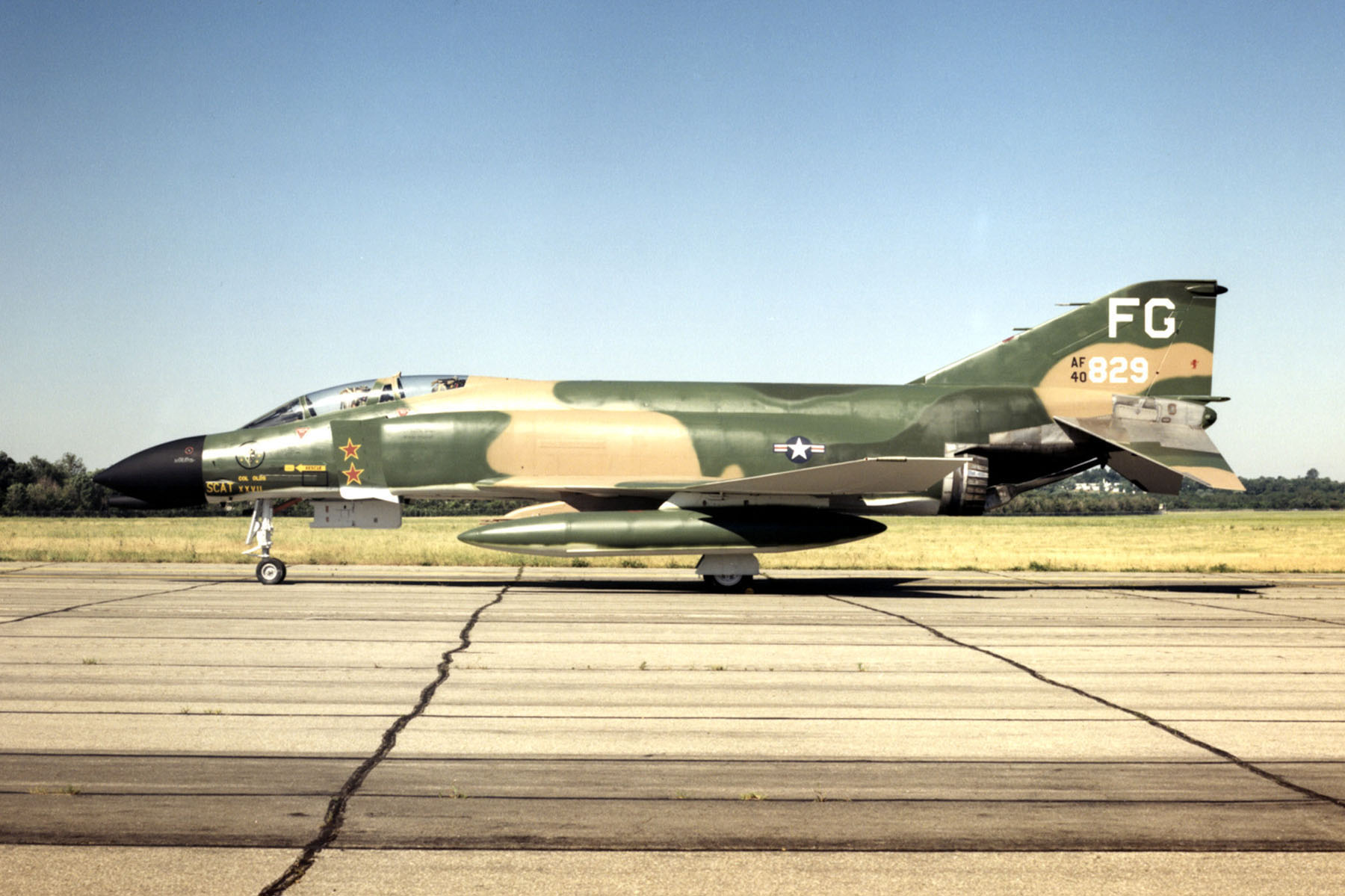 Colonel Robin Olds flew this McDonnell F-4C-24-MC Phantom II, 64-0829, SCAT XXVII, when he and 1st Lieutenant Stephen B. Croker shot down two VPAF MiG-17s near Haiphong, North Vietnam, 20 May 1967. (U.S. Air Force)