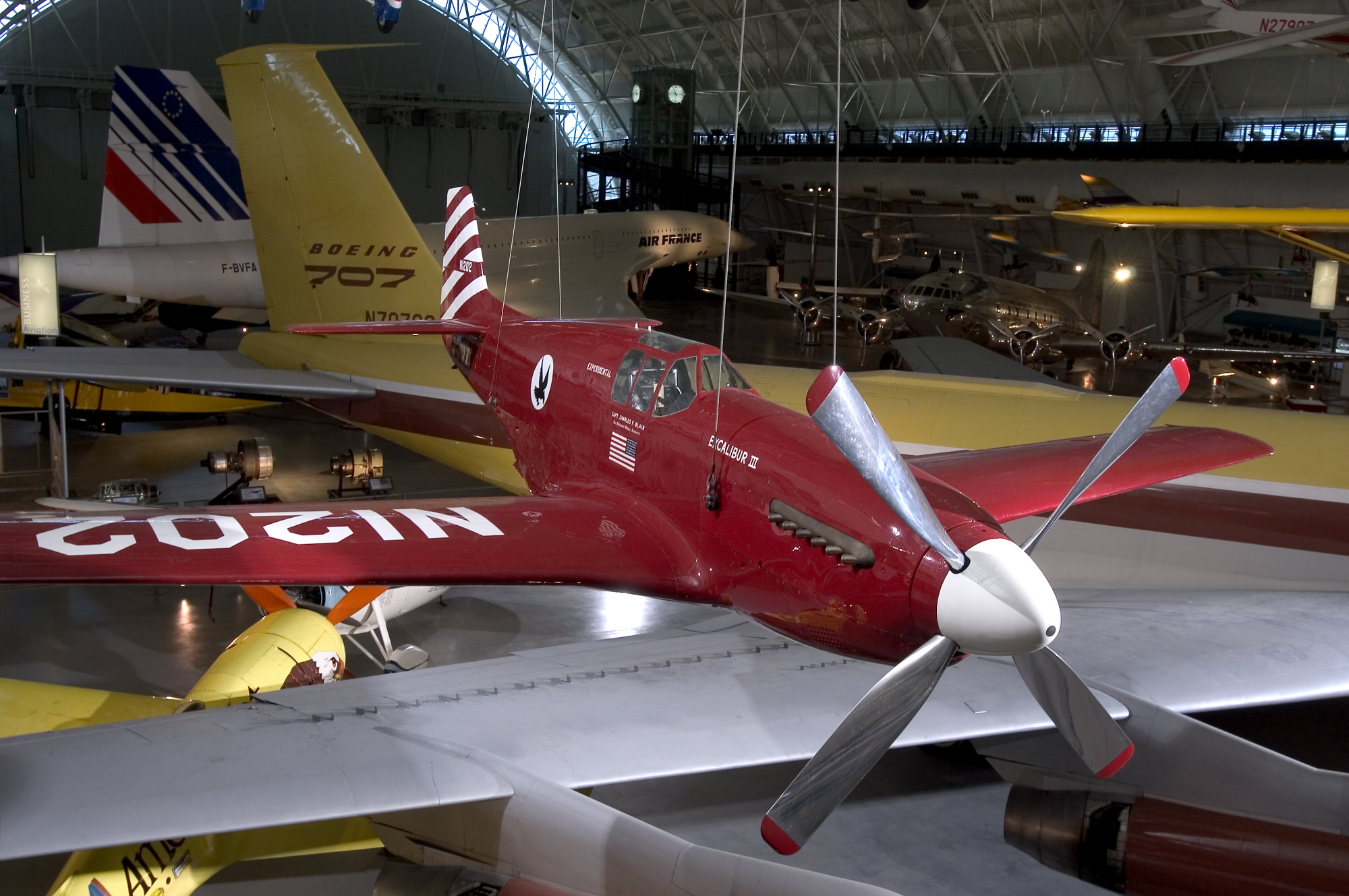 Charles F. Blair, Jr.'s North American Aviation P-51C-10-NT Mustang, Excalibur III, at the Steven F. Udvar-Hazy Center, National Air and Space Museum. (NASM)