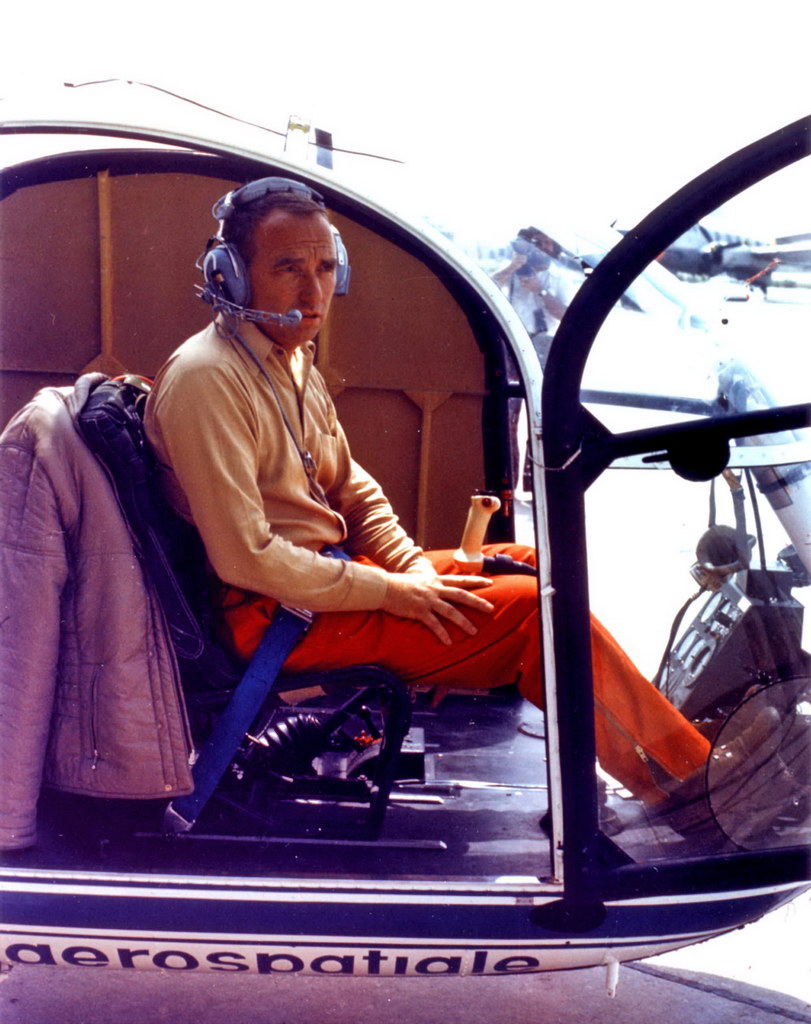 Jean Boulet in the cockpit of his SA-315B Lama, just prior to his record flight.