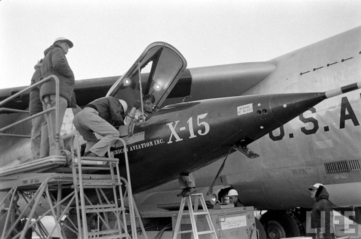 North American Aviation Chief Engineering Test Pilot Albert Scott Crossfield in the cockpit of X-15A 56-670 before a flight. (NASA)
