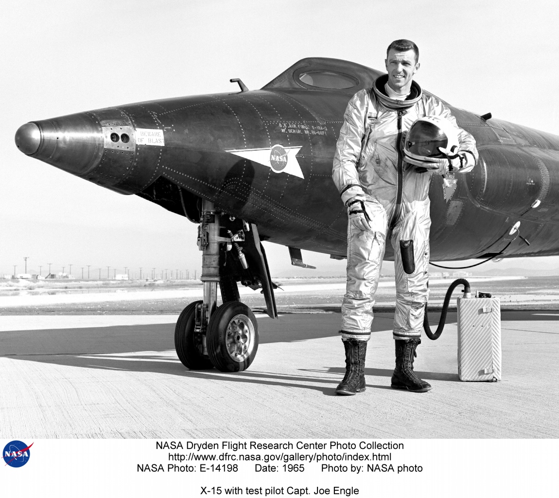 Captain Joe H. Engle, U.S. Air Force, with the North American Aviation X-15A-2, 56-6671, at Edwards Air Force Base, California, 1965. (NASA)