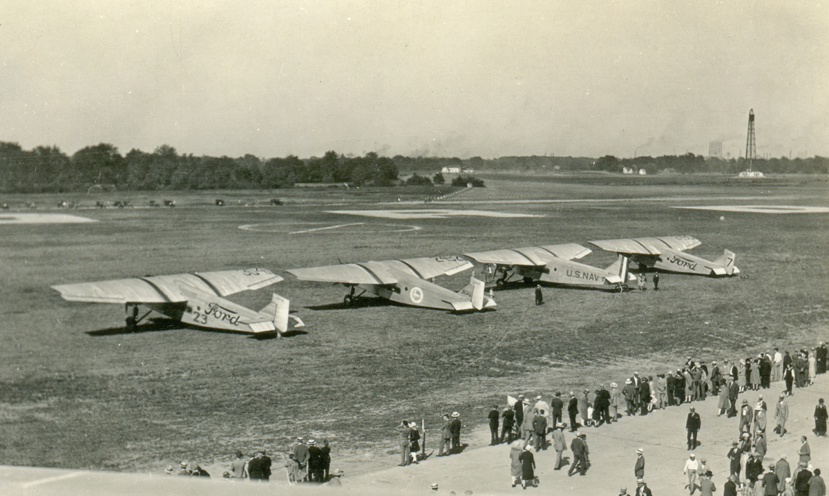 This photographg shows four of teh first six Ford Trimotoes at dearborn, Michigan, 27 June 1927. Left to right, 4-AT-3, NC3041, the third built; 4-AT-6, NC2492, the sixth Trimotor; U.S. Navy A-7526, the fourth 4-AT; and 4-AT-1, NC2435, the very first Ford Trimotor built. (Vintage Air) 