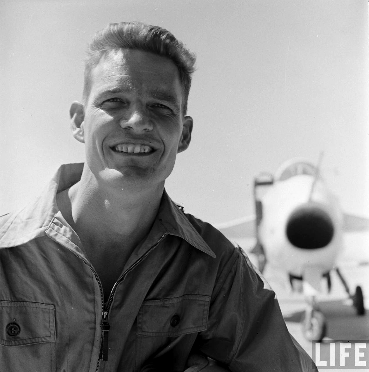Jean L. "Skip" Ziegler, with the Bell X-5 at Edwards Air Force Base, 1952. (LIFE Magazine via Jet Pilot Overseas.