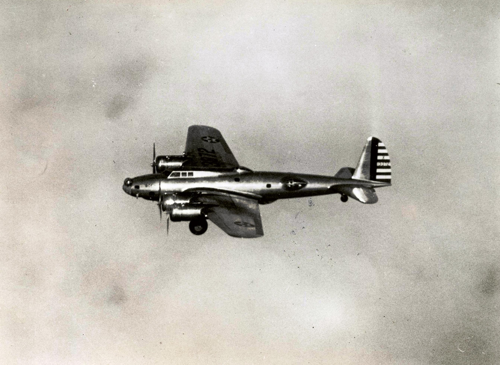 Boeing Model 299, NX13372, photographed during its first flight, 28 July 1935. (The Boeing Company)