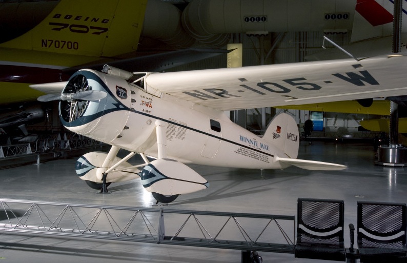 Wiley Post's Lockheed 5C Vega, NR105W, "Winnie Mae of Oklahoma", at the National Air and Space Museum.(Photo by Dane Penland, National Air and Space Museum, Smithsonian Institution) 