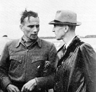 Test Pilot Fritz Wendel (L) talks with Willy Messerschmitt after the maiden flight of Me 262 V3.