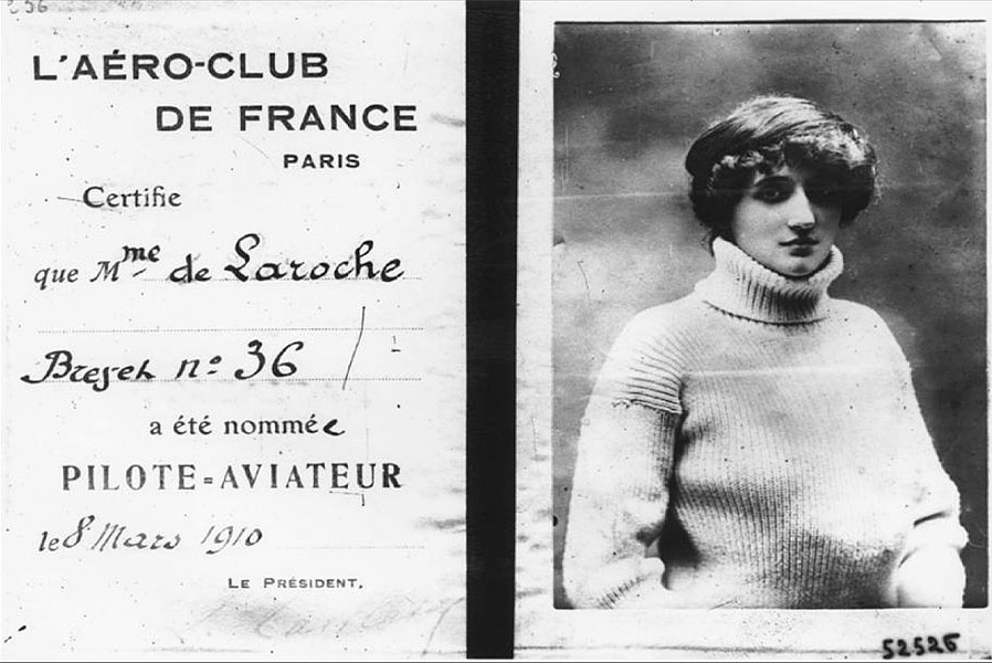 Pilot Certificate number 36 of the FAI was issued to Mme. de LAROCHE. (Musee de l'Air at l'Espace 