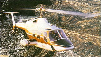 Bell Model 222 prototypye, N9988K, in flight. Note T-tail configuration. (Bell Helicopter)