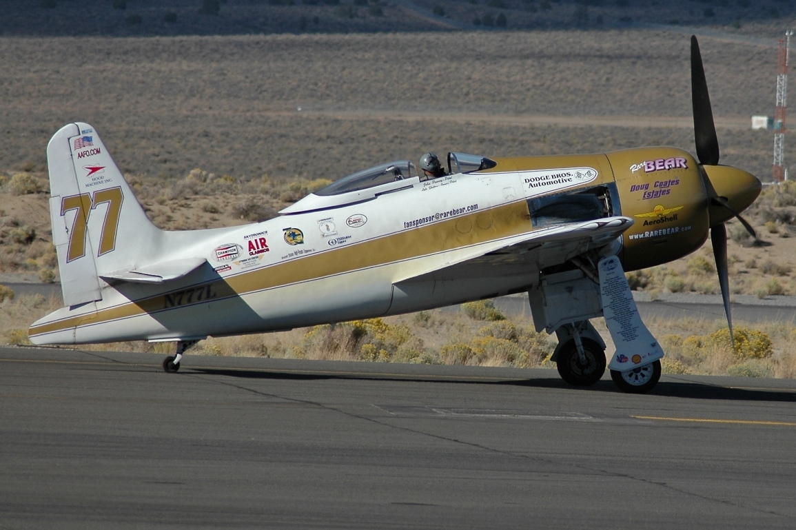 Grumman F8F-2 Bearcat, Bu. No. 122629, Unlimited Class racer Rare Bear, N777L. (Kogo via Wikipedia)