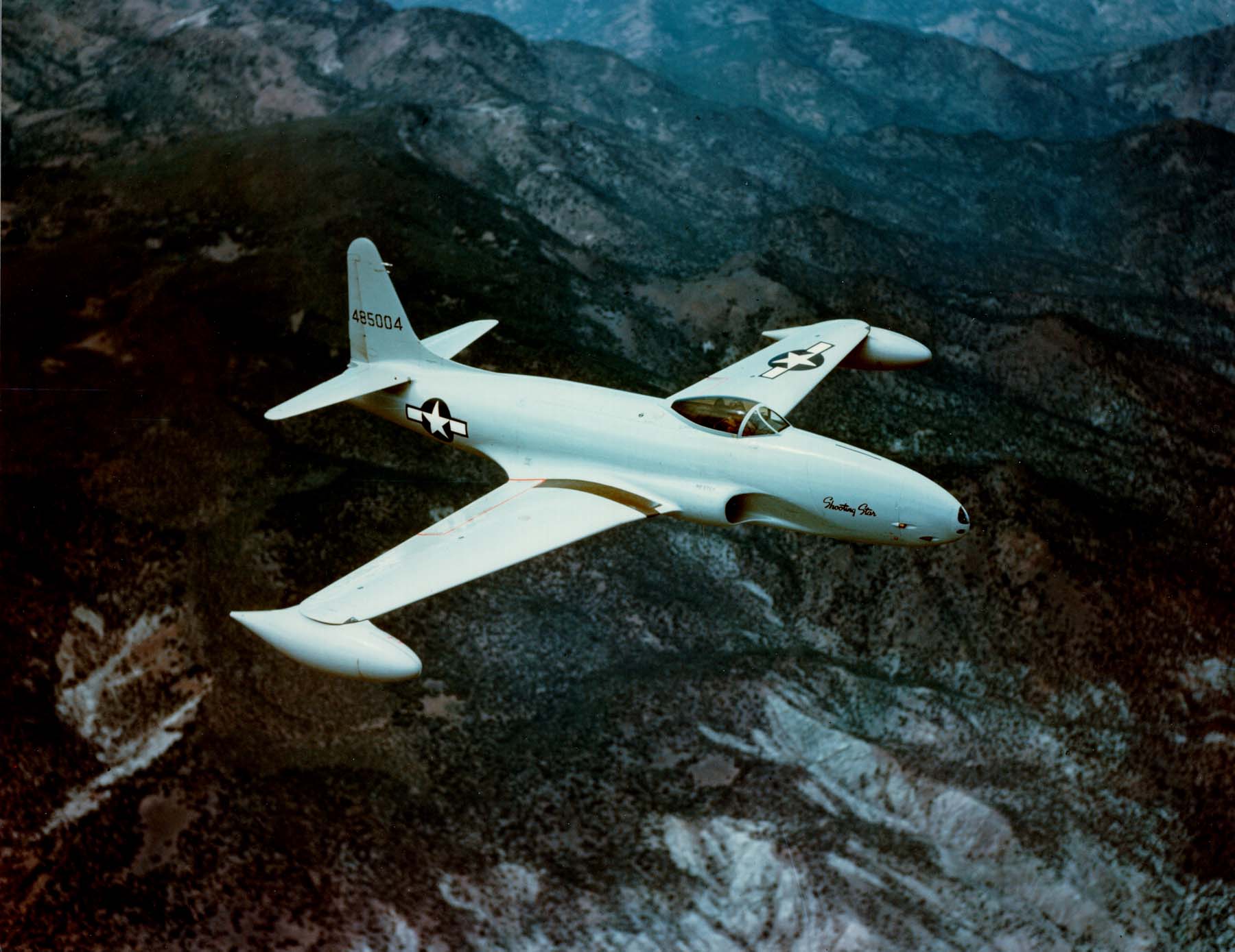 Lockheed P-80A-1-LO shooting Star 44-85004, similar to the fighter being test flown by Richard I. Bong, 6 August 1945. (U.S. Air Force) 
