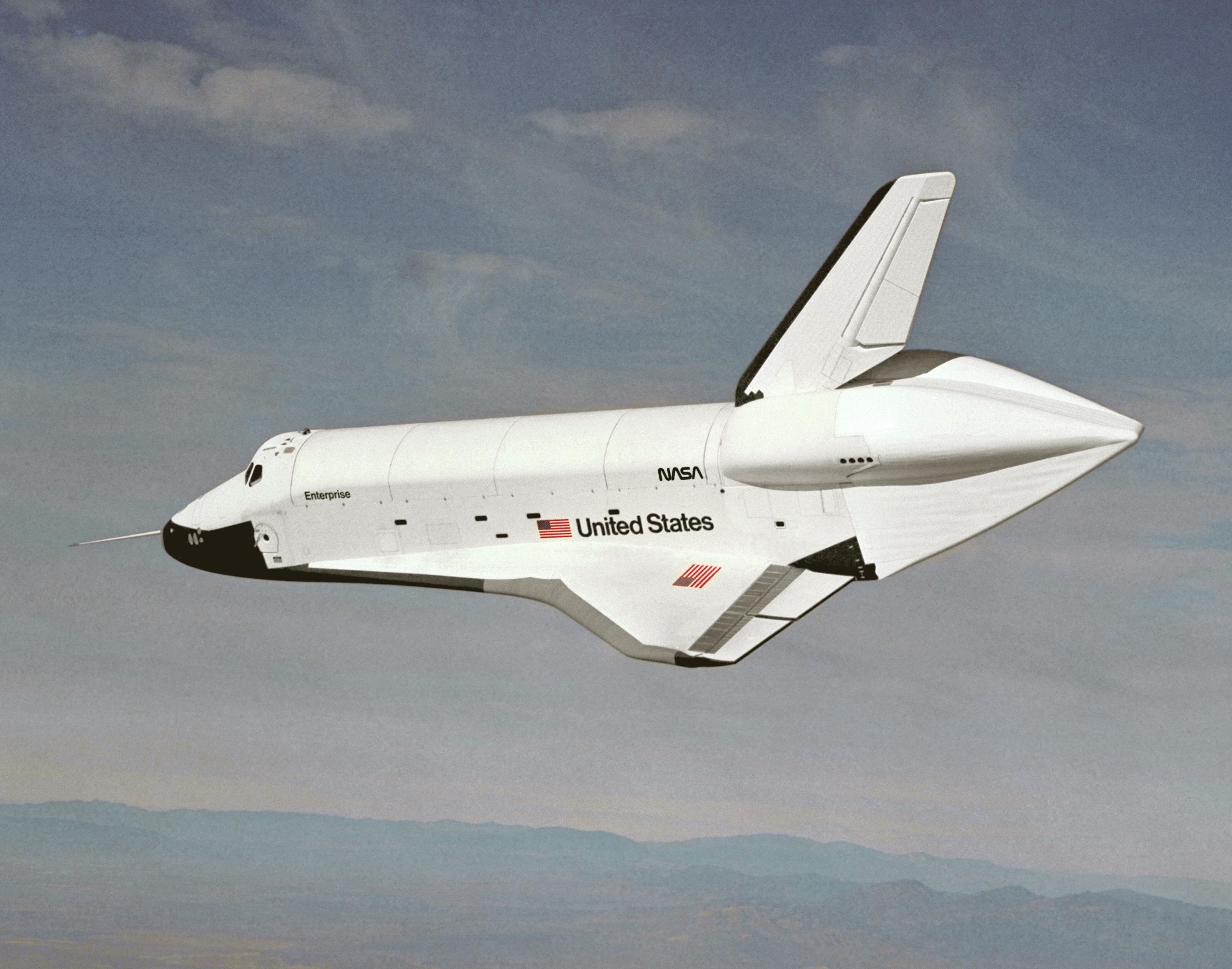 Space Shuttle Orbiiter Enterprise during a glide test. (NASA)