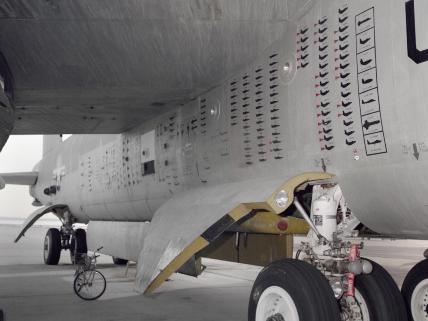 This "score board" painted on the side of Balls 8 shows many of the missions that it flew as a "mothership" for NASA. (NASA)