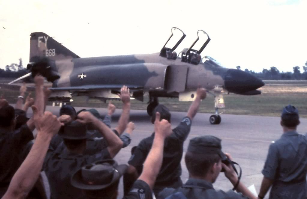 23 September 1967: Colonel Robin Olds' last flight as Wing Commander, 8th Tactical Fighter Wing, Ubon-Rachitani RTAFB, Thailand. The airplane is McDonnell F-4D-31-MC Phantom II 66-7668. (U.S. Air Force)