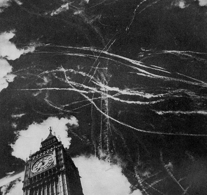 Contrails over London during the Battle of Britain, 10 July–31 October 1940.