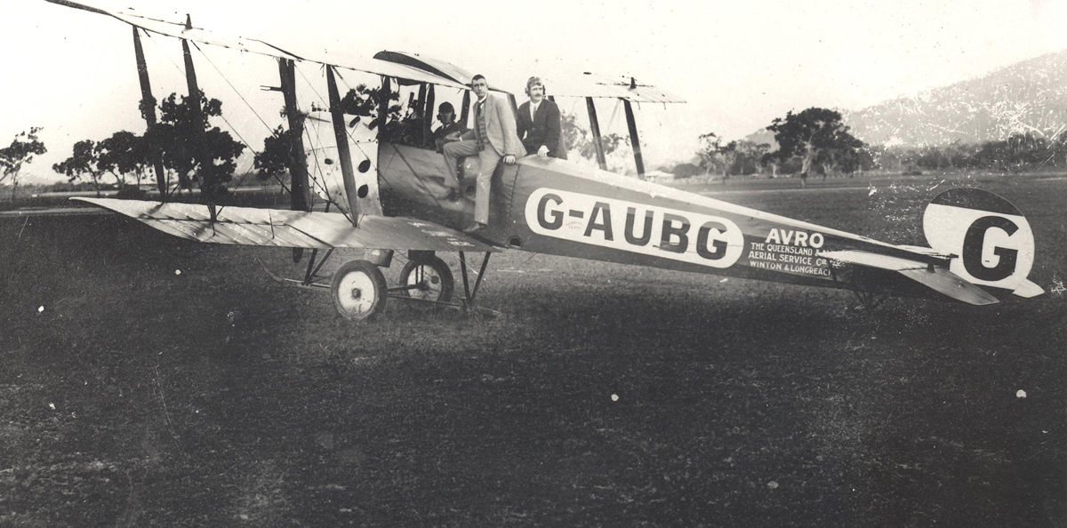 Queensland and Northern Territories Aerial Services, Ltd., first airplane, an Avro 504K, G-AUBG. (Qantas)