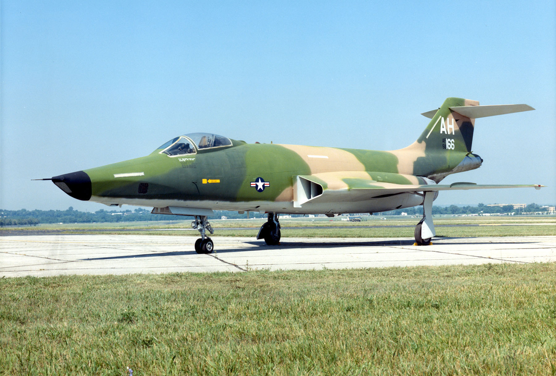 Colonel Ray W. Schrecengost's McDonnell RF-101C-40-MC Voodoo, 56-166, was named Cin-Min for his daughters, Cindy and Mindy. The Voodoo is painted in camouflage as it appeared when assigned to the 45th Tactical Reconnaissance Squadron at Tan Son Nhut AB, South Vietnam. It was one of the first aircraft camouflaged for combat in SEA. It is in the collection of the National Museum of the United States Air Force. (U.S. Air Force)