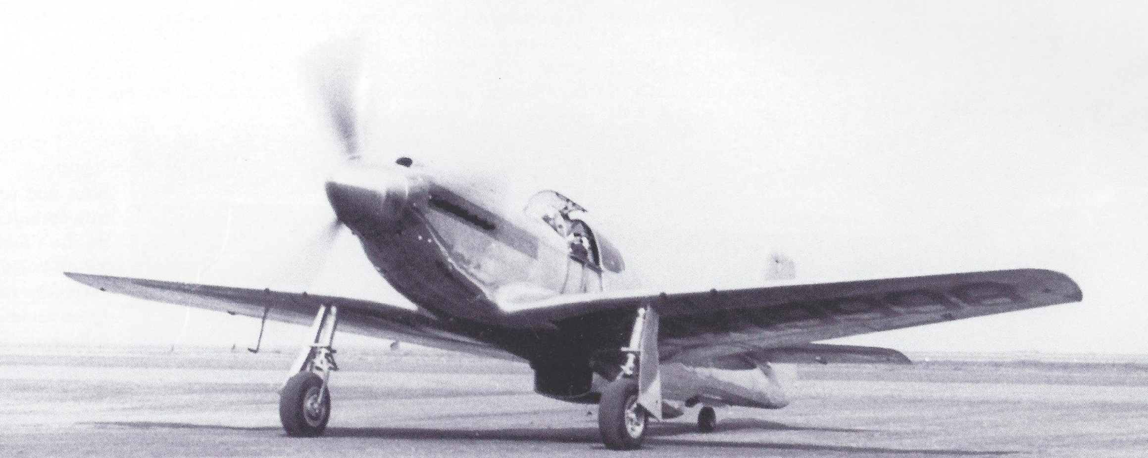 North American Aviation's NA-73X fighter prototype, engine idling, with Vance Breese in the cockpit at Mines Field, Los Angeles, 26 October 1941. (North American Aviation Inc.)