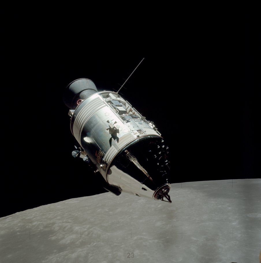 An Apollo Command and Service Module (CSM) in lunar orbit. (NASA)