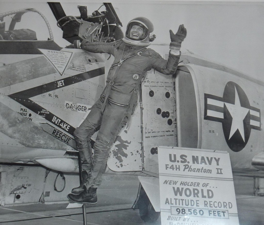 Commander Lawrence E. Flint, Jr., U.S. Navy, with the World Record-setting McDonnell YF4H-1 Phantom II, Bu. No. 142260. (U.S. Navy)
