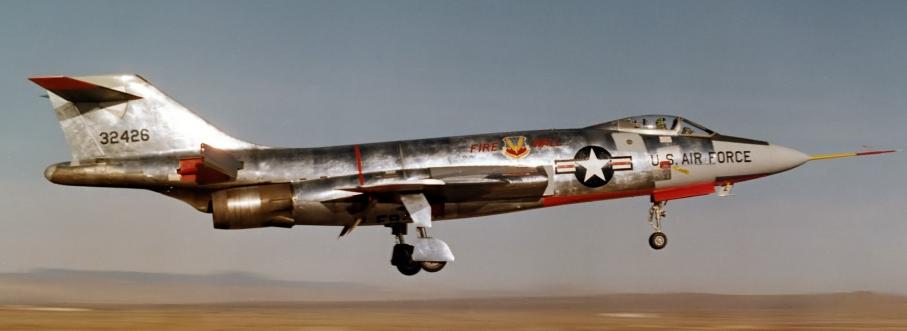 McDonnell JF-101A Voodoo 53-2426, FAI World Speed Record Holder and Thompson Trophy winner, Operation Fire Wall, landing at Edwards Air Force Base, 12 December 1957. (U.S. Air Force)