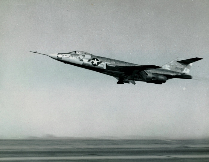 McDonnell JF-101A Voodoo 53-2426, takes off at Edwards Air Force Base on Operation Fire Wall, 12 December 1957. (U.S. Air Force)