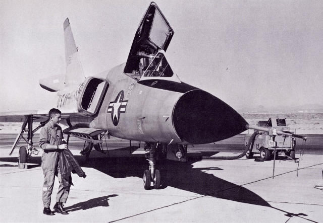 Major Joe Rogers with Convair F-106A Delta Dart 56-0459 at Edwards Air Force Base before a speed record attempt. (U.S. Air Force)