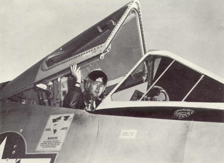 Major Joseph W. Rogers, U.S. Air Force, in the cockpit of Convair F-106A Delta Dart 56-0467, at Edwards AFB, 15 December 1956. (U.S. Air Force)