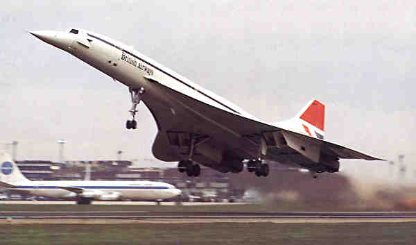 British Airways' Concorde G-BOAA departing Heathrow, 11:40 a.m., 21 January 1976. (Adrian Meredith/British Airways)
