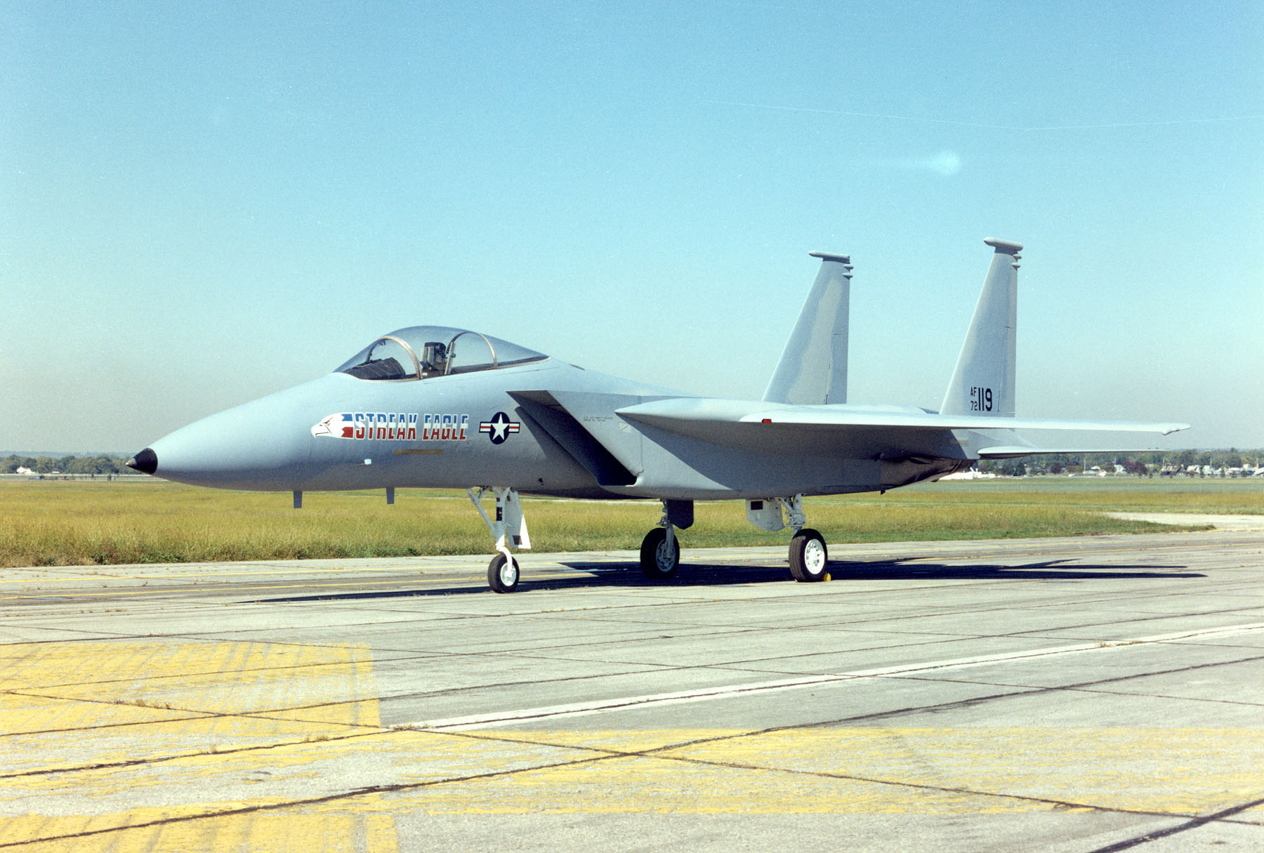Streak Eagle, the record-setting McDonnell Douglas F-15A-6-MC, 72-0119, in "Compass Ghost" two-tone blue camouflage at the National Museum of the United States Air Force. (U.S. Air Force)