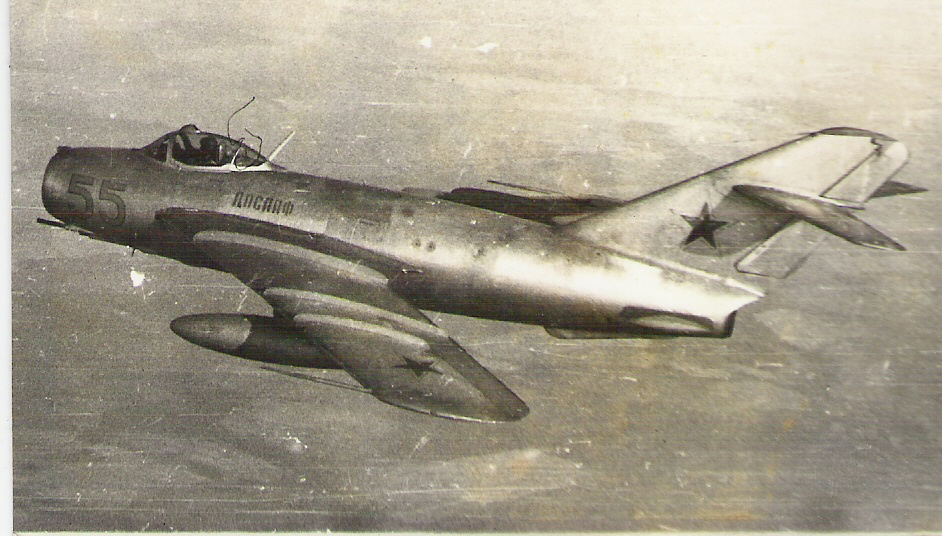 A MiG 17 in flight.