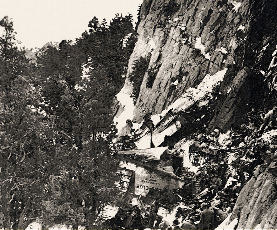 Mount Potosi, looking up to the ridge upon which TWA Flight 3 crashed on  Jan 16, 1942, killing actress Carole Lombard and 21 others. The crash site  is at the top-most peaks