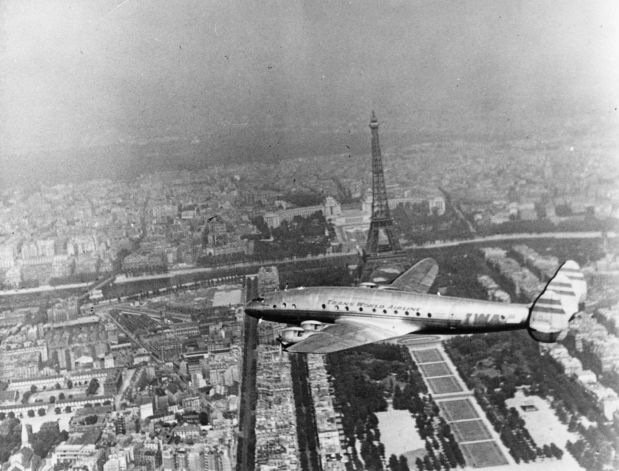 A TWA Lockheed Constellation over Paris. (Unattributed)